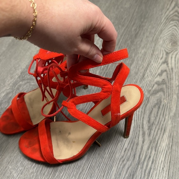 Forever 21 Red Orange Lace Up Heels Size 8 - Picture 3 of 8